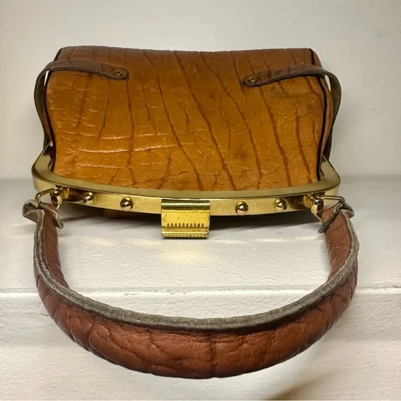 Vintage Continental Structured Leather Handbag Shoulder Purse Doctor’s Brass - Picture 10 of 12